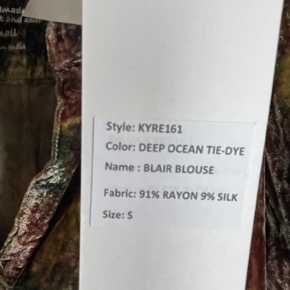 Kyla Seo Blair Blouse S Velour Deep Ocean Tie Dye Boho Resortwear Luxe - Picture 6 of 7